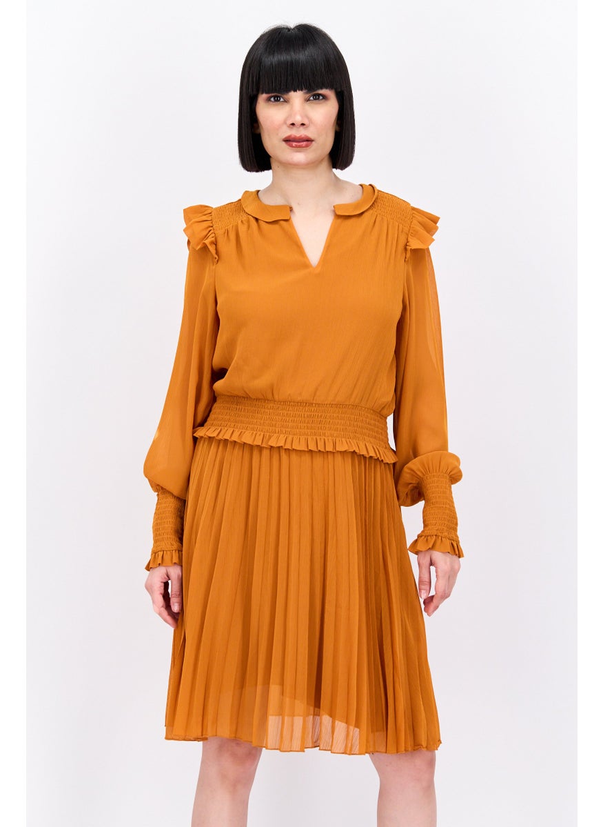 Scotch & Soda Women Pleated Midi Dress, Brown  - Image 1