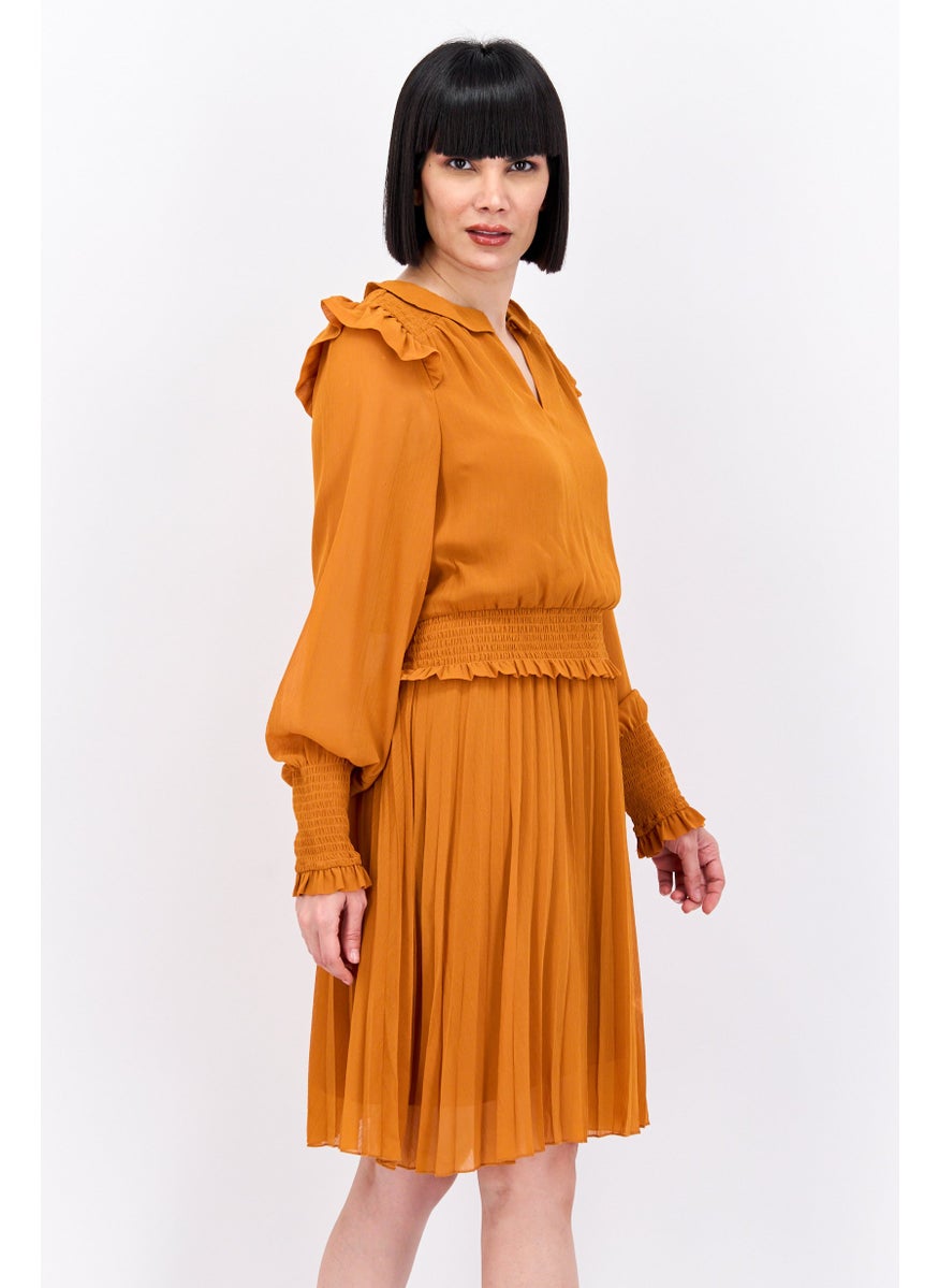 Scotch & Soda Women Pleated Midi Dress, Brown  - Image 3