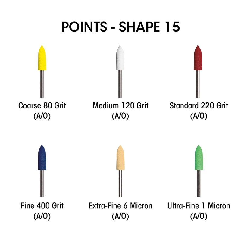 Dedeco Sunburst Points – 3/32” (2.35mm) Shank, Shape - Precision Thermoplastic Cleaning Polishing Deburring Rotary Tool Accessories, Extra-Fine 6 Micron Grit, Aluminum Oxide - 12 Pack - Image 3