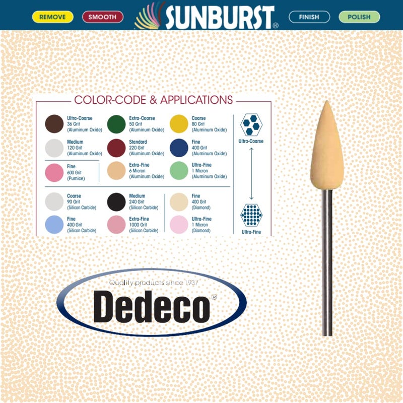 Dedeco Sunburst Points – 3/32” (2.35mm) Shank, Shape - Precision Thermoplastic Cleaning Polishing Deburring Rotary Tool Accessories, Extra-Fine 6 Micron Grit, Aluminum Oxide - 12 Pack - Image 2