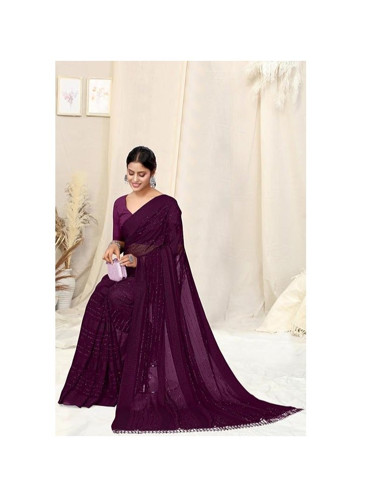 Accessorize Kingdom Women's Georgette Solid Saree with Blouse Piece  - Image 3