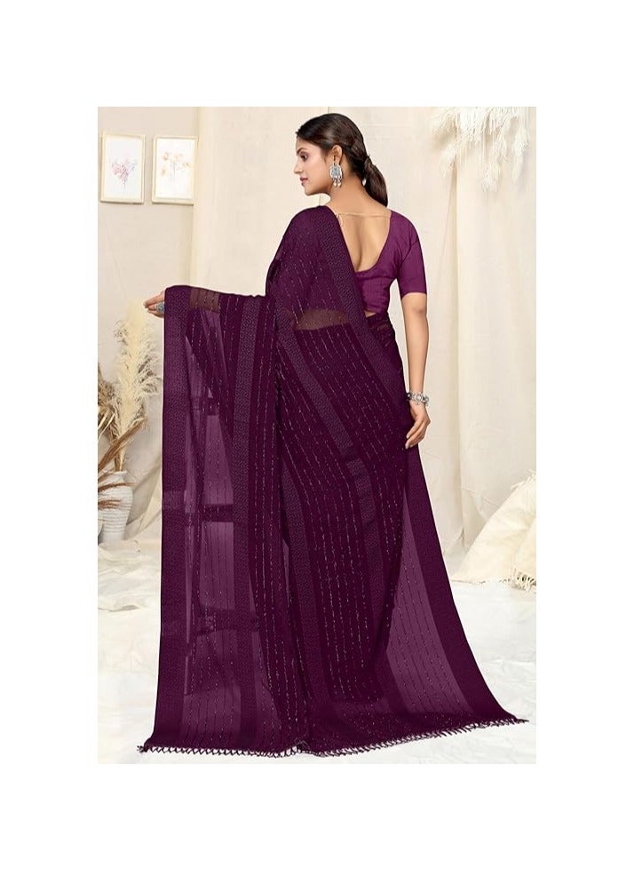 Accessorize Kingdom Women's Georgette Solid Saree with Blouse Piece  - Image 4