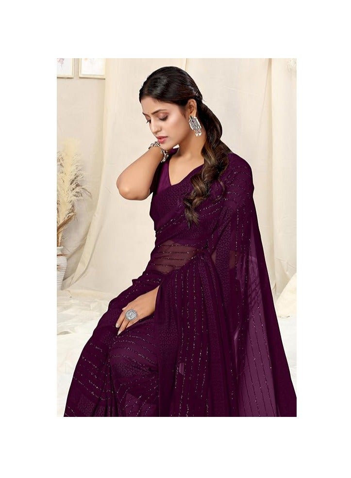 Accessorize Kingdom Women's Georgette Solid Saree with Blouse Piece  - Image 2