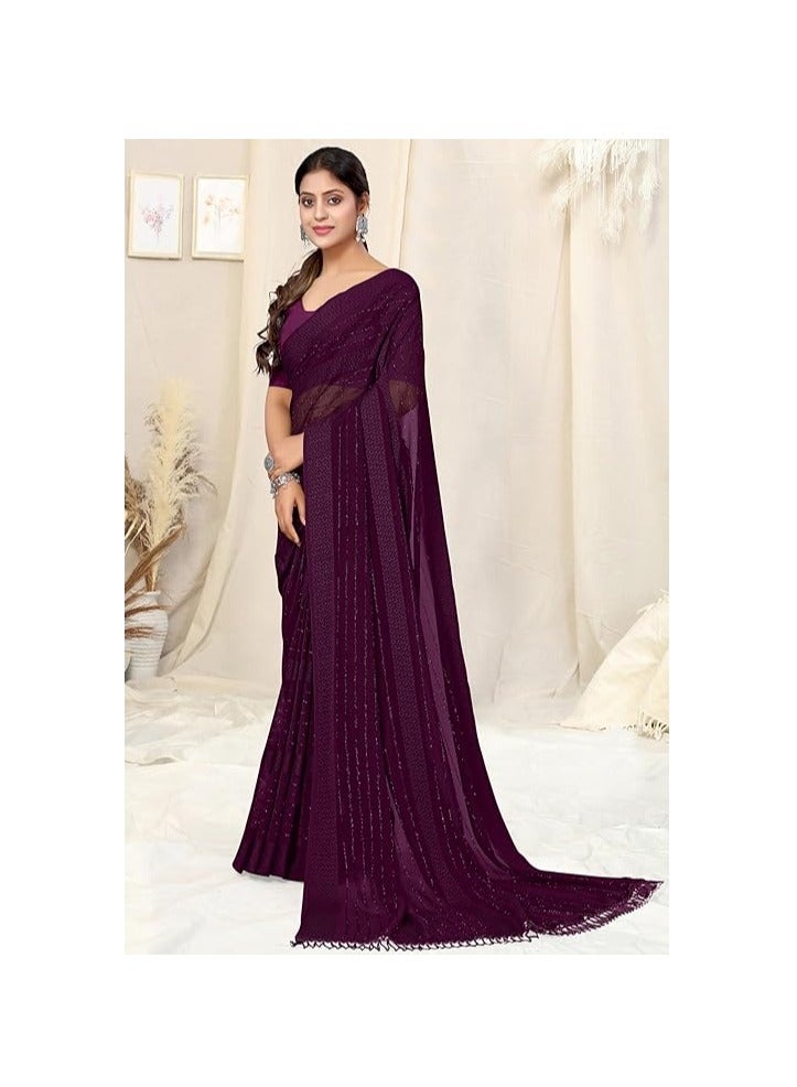 Accessorize Kingdom Women's Georgette Solid Saree with Blouse Piece  - Image 5