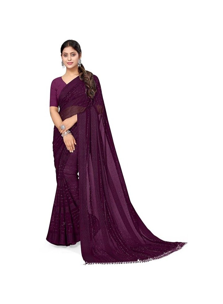 Accessorize Kingdom Women's Georgette Solid Saree with Blouse Piece  - Image 1