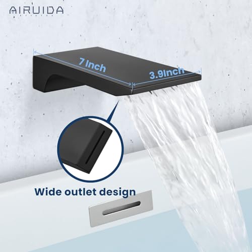 Airuida Wall Mount Tub Faucet with Waterfall Tub Spout Wall Mounted Bathtub Faucet with Handheld Shower Single Handle Tub Filler Shower Faucet Set with Rough-in valve Straight Spout Matte Black - Image 3