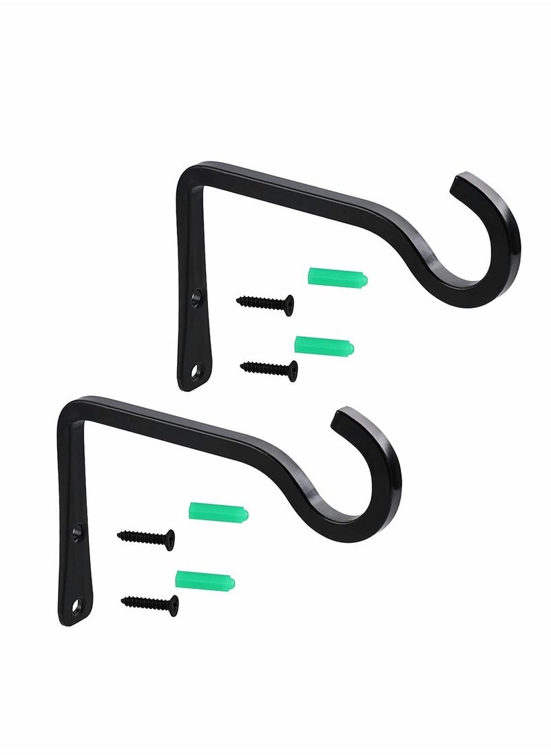 Hanging Plant Hook, 6 Inch Metal Wall Hook Plant Hanger Bracket Shepherds Hook, for Hanging Bird Feeders, Wind Chimes, Flower Baskets, Lanterns, Outdoor Decoration Hooks (2 Pack, Black)  - Image 1