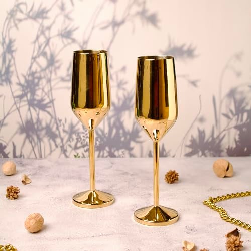 Exclusivish Champagne Glass Set of 2 with Gift Box - PVD Gold Wine Glasses | Home Decor & Decoration Items for Living Room | Gifts for Women & Men for Weddings, Anniversaries & Birthdays - Image 4