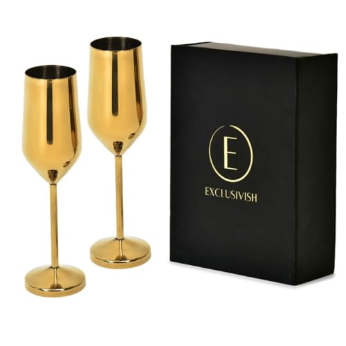 Exclusivish Champagne Glass Set of 2 with Gift Box - PVD Gold Wine Glasses | Home Decor & Decoration Items for Living Room | Gifts for Women & Men for Weddings, Anniversaries & Birthdays - Image 2