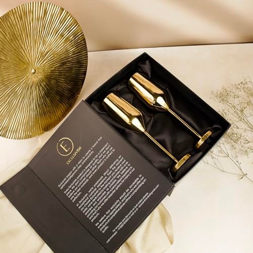 Exclusivish Champagne Glass Set of 2 with Gift Box - PVD Gold Wine Glasses | Home Decor & Decoration Items for Living Room | Gifts for Women & Men for Weddings, Anniversaries & Birthdays - Image 3