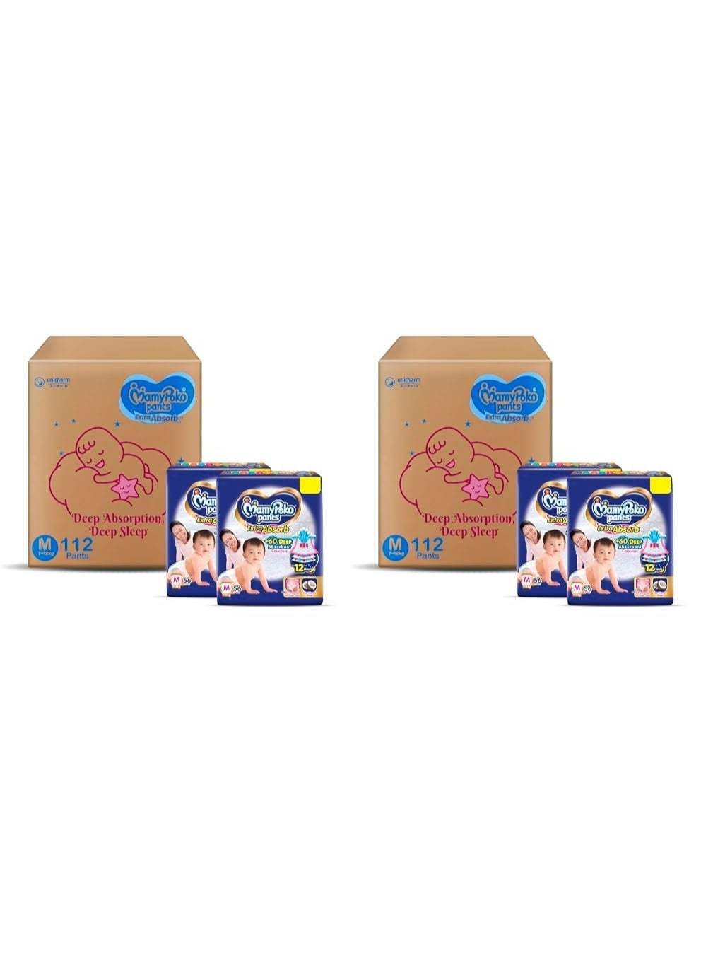 MamyPoko Pants Extra Absorb Baby Diapers, Medium (M), 112 Count, 7-12 kg (Pack of 2)