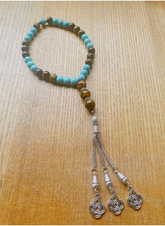 WooFree 33 Count Prayer Beads Turquoise and Yellow Tiger Eye  - Image 4
