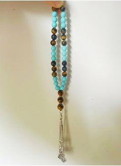 WooFree 33 Count Prayer Beads Turquoise and Yellow Tiger Eye  - Image 2