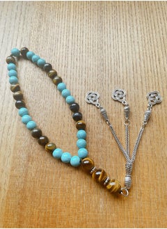 WooFree 33 Count Prayer Beads Turquoise and Yellow Tiger Eye  - Image 1