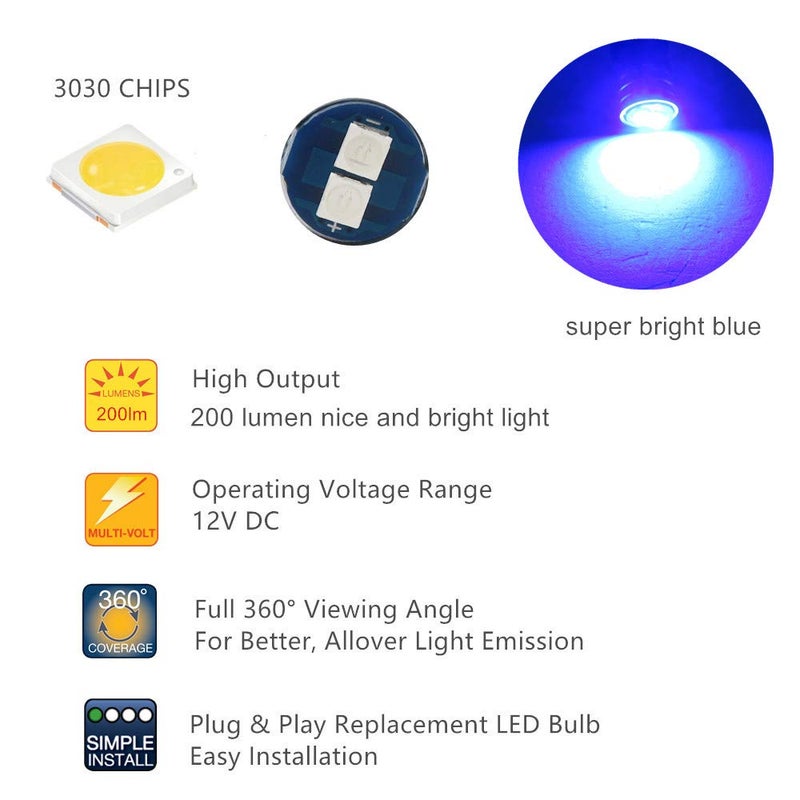 WLJH T10 Led Bulb Dashboard Car Lights Dash Instrument Panel Cluster Gauge W5W Bulb 2825 194 Led Twist Socket PC195 PC194 PC168 200 Lumens Extremely Bright(Blue,Pack of 6) - Image 4