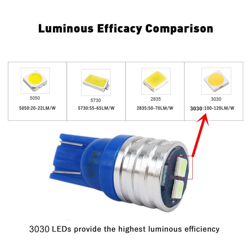 WLJH T10 Led Bulb Dashboard Car Lights Dash Instrument Panel Cluster Gauge W5W Bulb 2825 194 Led Twist Socket PC195 PC194 PC168 200 Lumens Extremely Bright(Blue,Pack of 6) - Image 3