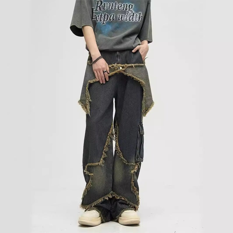 Korean Style New Loose Slim Look Jeans Design Sense Rust Mop Trousers Straight Leg Wide Leg Pants - Image 3