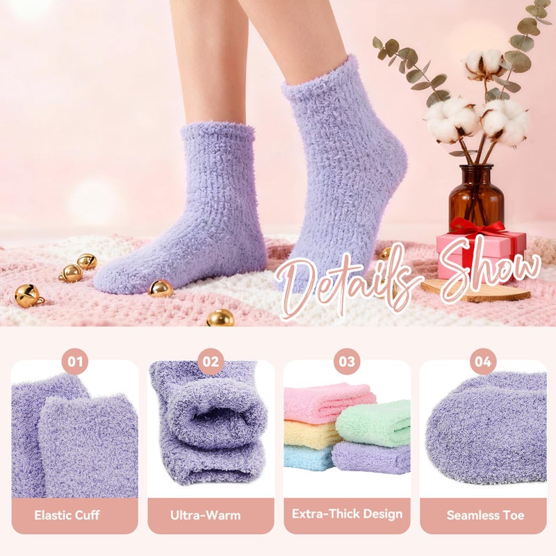 Zando Women's Winter Fuzzy Warm Crew Sock Microfiber Cozy Sleeping Plush Socks Thick Fluffy Slipper Sock Casual Super Soft Home Sock 5 Pairs Rainbow Solid One Size - Image 3