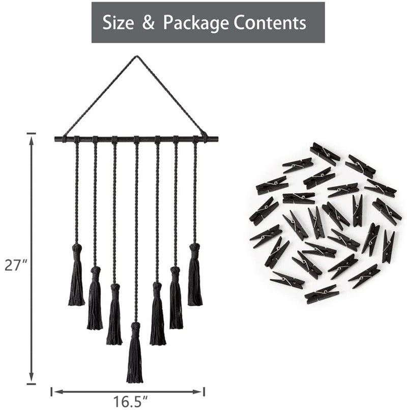 Mkono Teen Girl Room Decor Boho Macrame Hanging Photo Display, Pictures Cards Holder Wall Art for Bedroom Livingroom Dorm Home Teens Women Christmas Birthday Gift, with 25 Wood Clips, 27" L x 16.5''W - Image 5