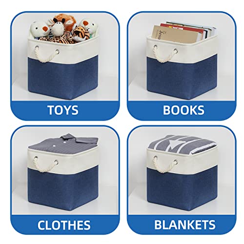 Temary Fabric Storage Cubes 11x11 Cube Storage Bins 4Pack Blue Basket for Organizing Home, Closet, Empty Gift Baskets with Handles (White&Blue) - Image 5