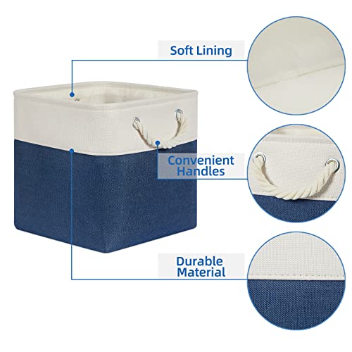 Temary Fabric Storage Cubes 11x11 Cube Storage Bins 4Pack Blue Basket for Organizing Home, Closet, Empty Gift Baskets with Handles (White&Blue) - Image 3