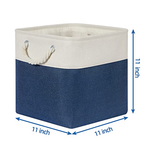 Temary Fabric Storage Cubes 11x11 Cube Storage Bins 4Pack Blue Basket for Organizing Home, Closet, Empty Gift Baskets with Handles (White&Blue) - Image 2