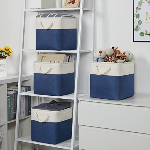 Temary Fabric Storage Cubes 11x11 Cube Storage Bins 4Pack Blue Basket for Organizing Home, Closet, Empty Gift Baskets with Handles (White&Blue) - Image 4