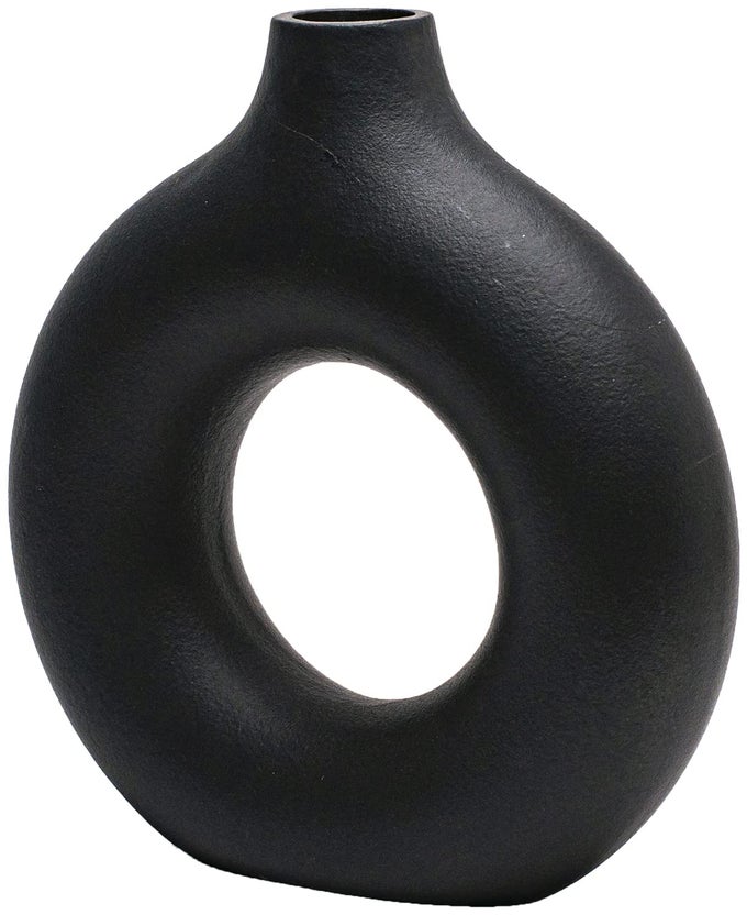 BLACK DONUT VASE HOLLOW CERAMIC VASE FOR FLOWERS HANDMADE MINIMALIST BOHO INS STYLE MODERN HOME DECOR FOR WEDDING DINNER TABLE PARTY LIVING ROOM OFFICE BEDROOM