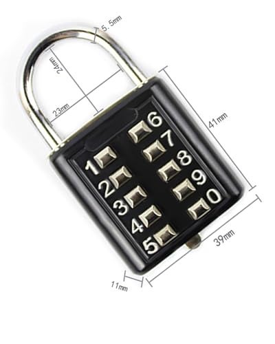 ZENG 10-Button Combination Padlock – Pre-Set 5-Digit Unchangeable Code, Hardened Steel Shackle for Gym Lockers, Toolboxes, Fences(Black-1pcs) - Image 3
