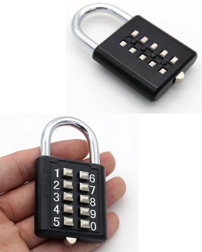 ZENG 10-Button Combination Padlock – Pre-Set 5-Digit Unchangeable Code, Hardened Steel Shackle for Gym Lockers, Toolboxes, Fences(Black-1pcs) - Image 2
