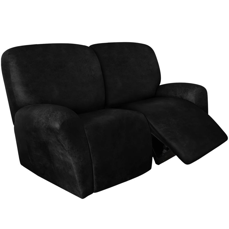 ANARACHON Loveseat Recliner Cover Leather Look Recliner Loveseat Covers Recliner Sofa Cover for 2 Seater Reclining Couch Spandex Fabric Washable 6 Pieces 2 Seater 02 Black - Image 2