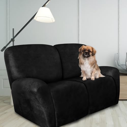 ANARACHON Loveseat Recliner Cover Leather Look Recliner Loveseat Covers Recliner Sofa Cover for 2 Seater Reclining Couch Spandex Fabric Washable 6 Pieces 2 Seater 02 Black - Image 3