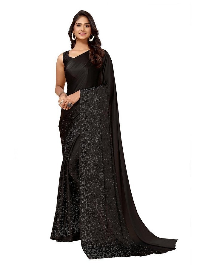 Satrani Women's Satin Silk Saree with Unstitched Blouse Piece (3111S412N_Black) - Image 1