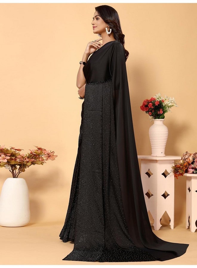 Satrani Women's Satin Silk Saree with Unstitched Blouse Piece (3111S412N_Black) - Image 2