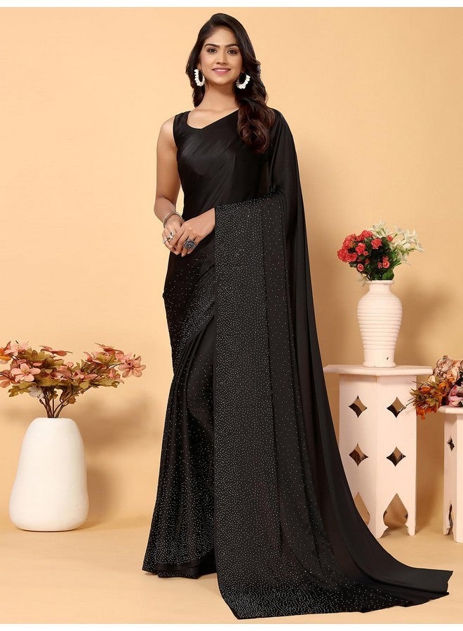 Satrani Women's Satin Silk Saree with Unstitched Blouse Piece (3111S412N_Black) - Image 4