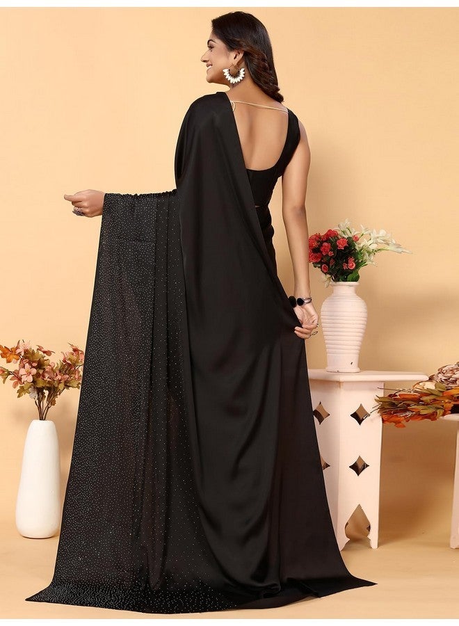 Satrani Women's Satin Silk Saree with Unstitched Blouse Piece (3111S412N_Black) - Image 3