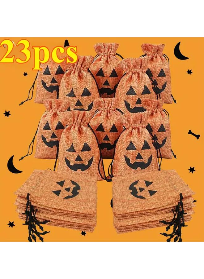 23 Pcs Halloween Drawstring Bags Orange Jack O Lantern Treat Bags For Trick Or Treating Party Favors - Image 1