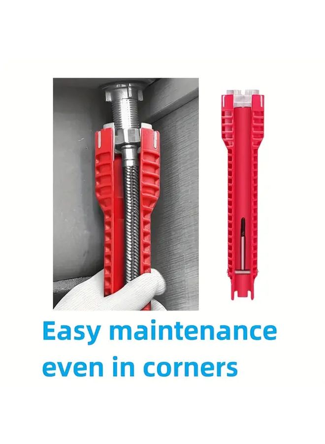 Red 8 In 1 Heavy Duty Adjustable Faucet Wrench For Sink Bathroom Kitchen - Image 5