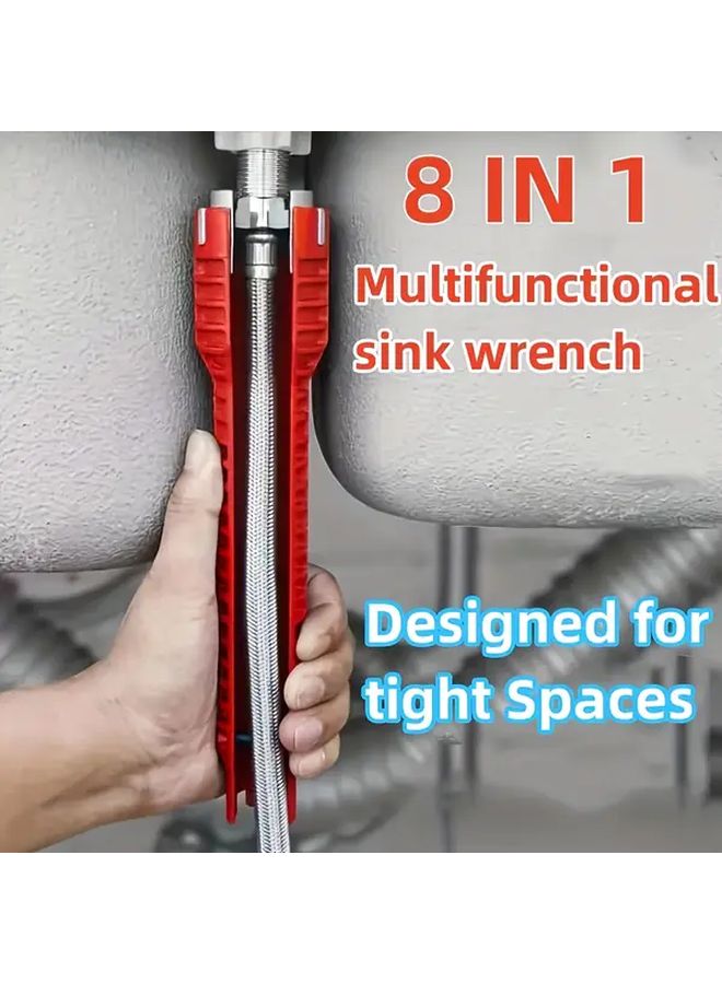 Red 8 In 1 Heavy Duty Adjustable Faucet Wrench For Sink Bathroom Kitchen - Image 3