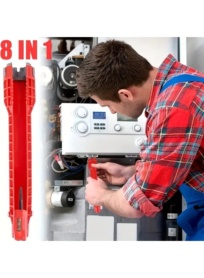 Red 8 In 1 Heavy Duty Adjustable Faucet Wrench For Sink Bathroom Kitchen - Image 2