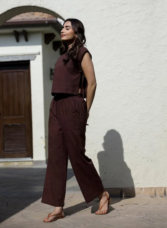 sanskrutihomes Sanskrutihomes Women Brown Solid Sleeveless Top and Pants Co-Ords