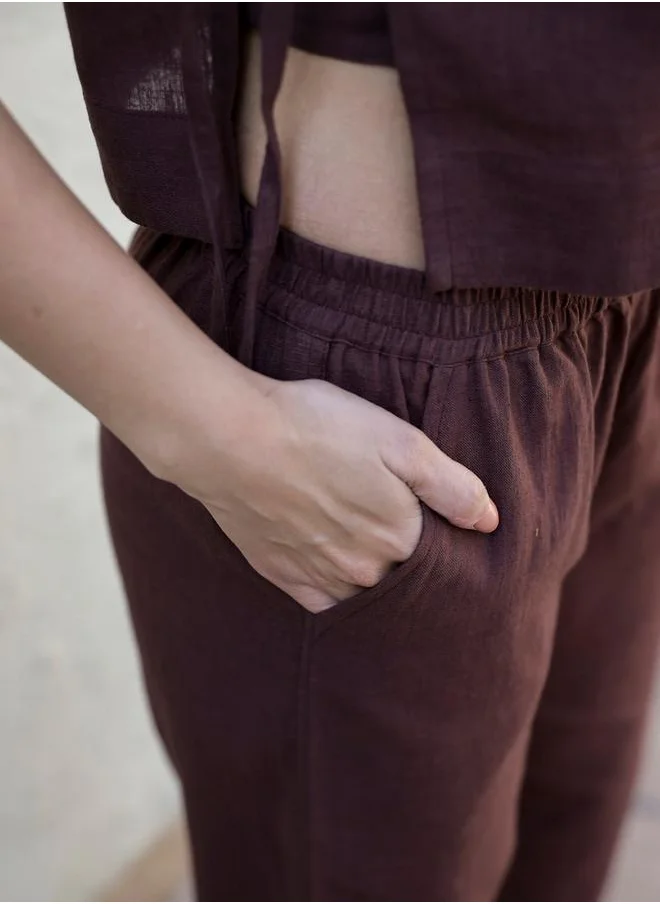سانسكريتي هومز Sanskrutihomes Women Brown Solid Sleeveless Top and Pants Co-Ords