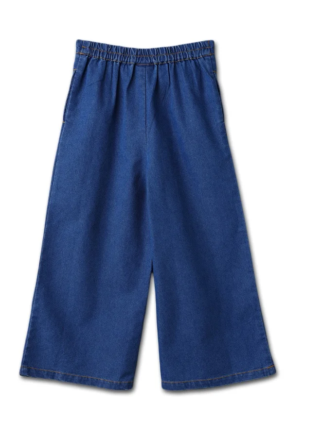 Nautinati Nautinati Girls' Embroidered Flowers Knife Pleats Wide Leg Denim Jeans
