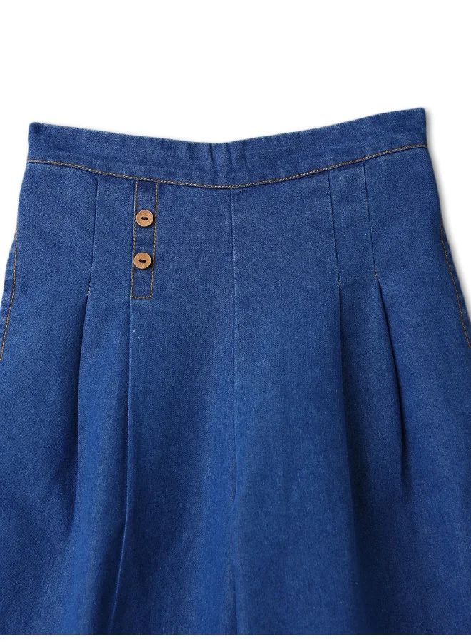 Nautinati Nautinati Girls' Embroidered Flowers Knife Pleats Wide Leg Denim Jeans