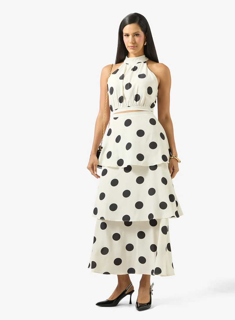 ELLA Polka Print Halter Top & Skirt Set