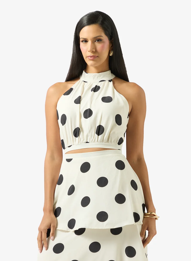 ELLA Polka Print Halter Top & Skirt Set