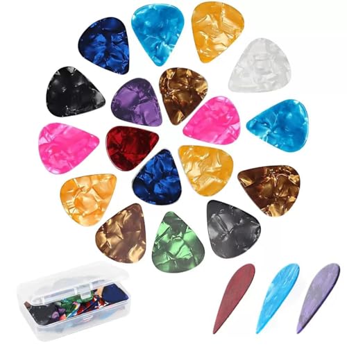 forebile 21 Packs Guitar Picks With Organizer Box Bass Picks Thin, Medium & Heavy 3 Different Thickness For Electric Acoustic Guitars Ukulele Bass, Guitar Gifts For Men Women Players - Image 1
