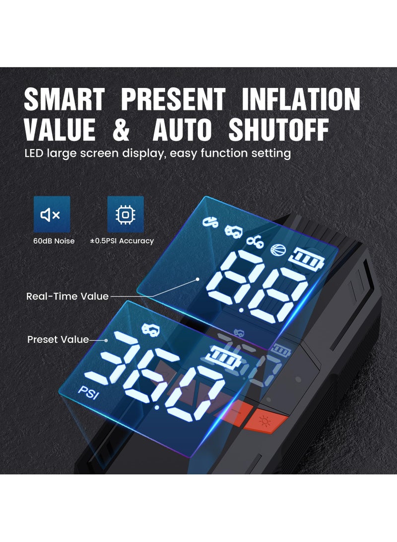 Excefore Tire Inflator Portable Air Compressor, 150PSI Cordless Tire Inflator, Electric Air Compressor with LCD Pressure Gauge, Quick Inflation Bike Tire Pump for Car Motorcycle Bike Ball, Car Accessories  - Image 4