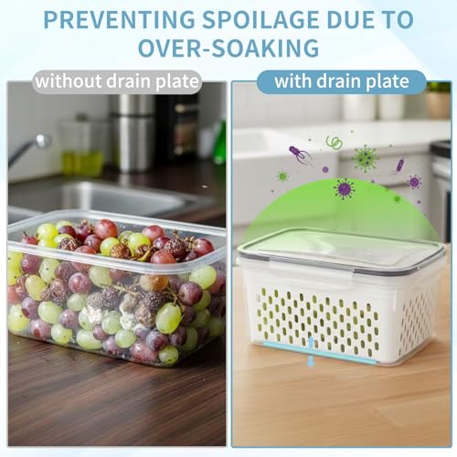 Dukrouk Grape Container for Fridge,3PCS(0.9Qt - 13.5Qt),Leakproof Grape Container with Removable Colander,Dishwasher & microwave safe Produce Containers,Keep Fruits, Vegetables, Meat Fresh Longer - Image 5