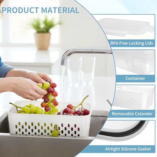 Dukrouk Grape Container for Fridge,3PCS(0.9Qt - 13.5Qt),Leakproof Grape Container with Removable Colander,Dishwasher & microwave safe Produce Containers,Keep Fruits, Vegetables, Meat Fresh Longer - Image 3
